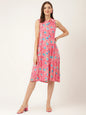 Divena Floral Print Rayon A-Line Midi Dress with attached Sleeves