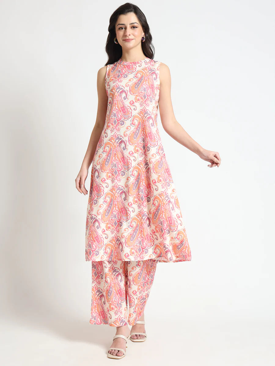 Divena Black Beautiful Floral Print Rayon Sleeveless straight-cut kurta with Pant for