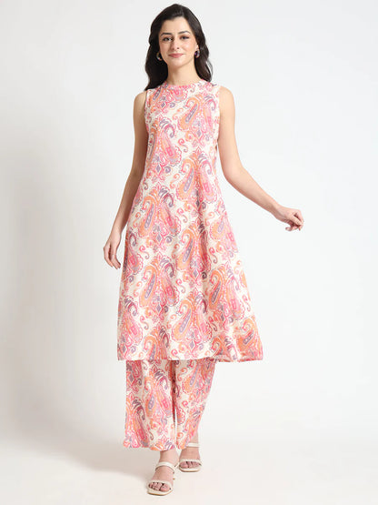 Divena Black Beautiful Floral Print Rayon Sleeveless straight-cut kurta with Pant for