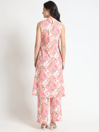 Divena Black Beautiful Floral Print Rayon Sleeveless straight-cut kurta with Pant for