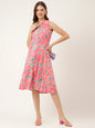 Divena Floral Print Rayon A-Line Midi Dress with attached Sleeves