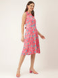 Divena Floral Print Rayon A-Line Midi Dress with attached Sleeves