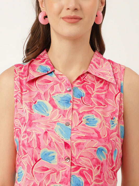 Divena Floral Print Rayon A-Line Midi Dress with attached Sleeves