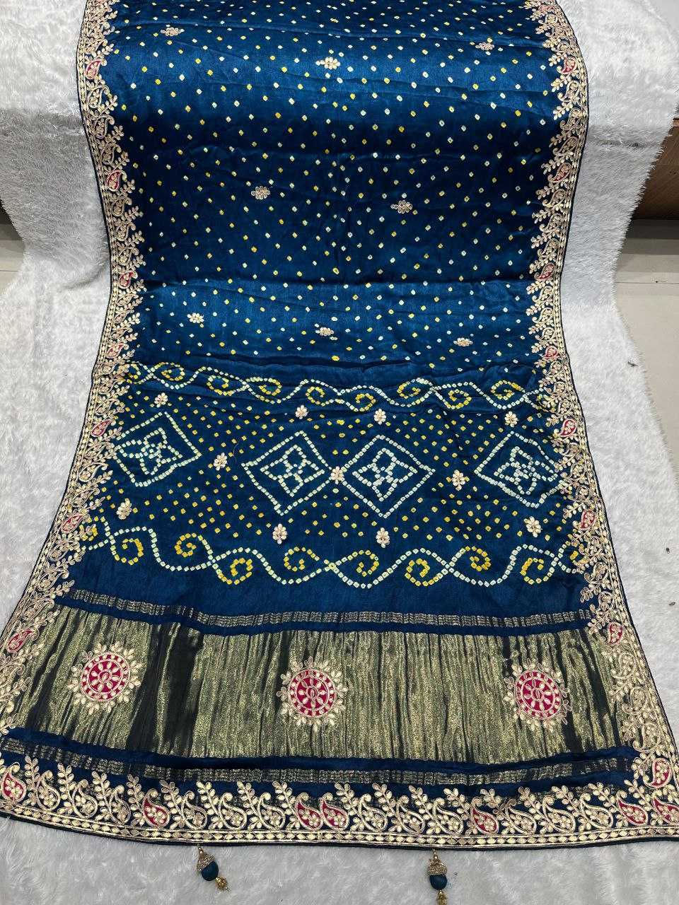 YNF Authentic Hand Bandhej Saree with Original Lagadi Patta Pallu & Handwork