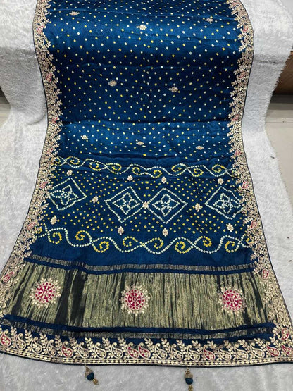 YNF Authentic Hand Bandhej Saree with Original Lagadi Patta Pallu & Handwork