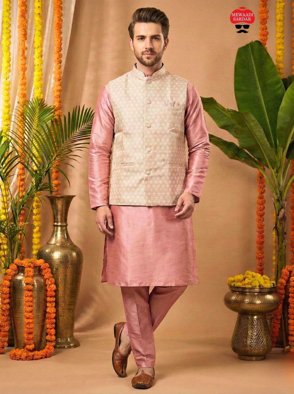 RE Royal Dhupian Silk Kurta Set with Heavy Fused Jacquard Koti