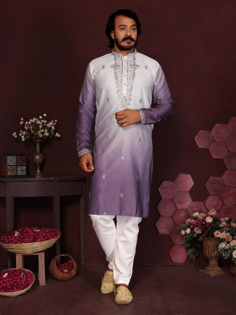 RE Men's Premium Cotton Silk Kurta Pajama Set with Mirror & Embroidery Work