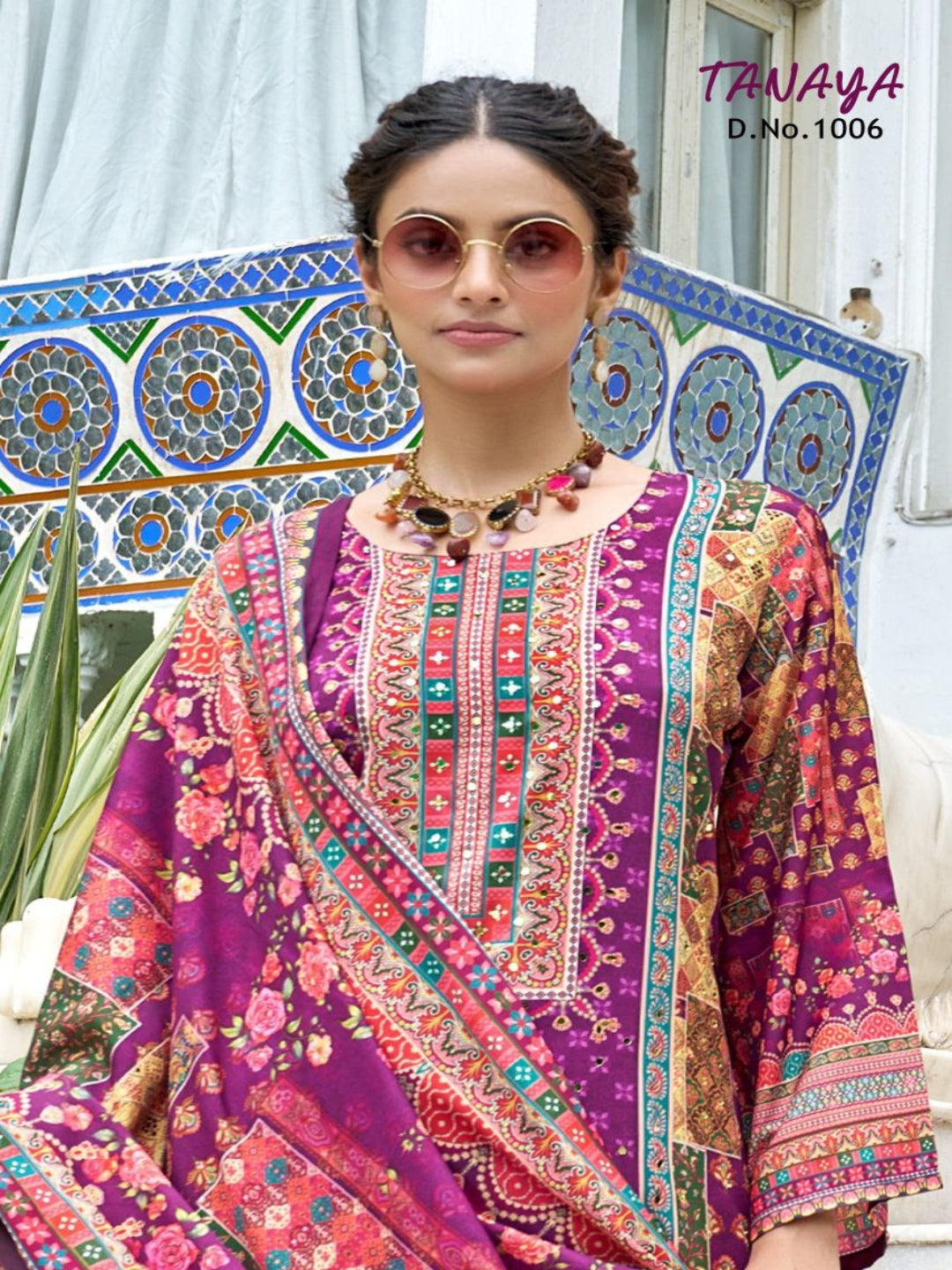 RE Pakistani Digital Print Pure Crape Silk Kurta Set with Original Mirror Work & Palazzo