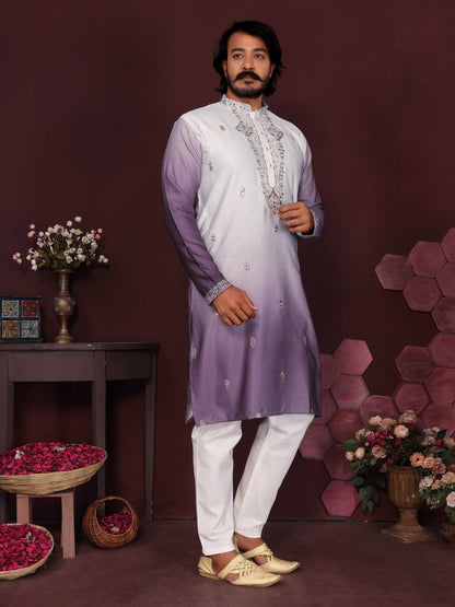RE Men's Premium Cotton Silk Kurta Pajama Set with Mirror & Embroidery Work