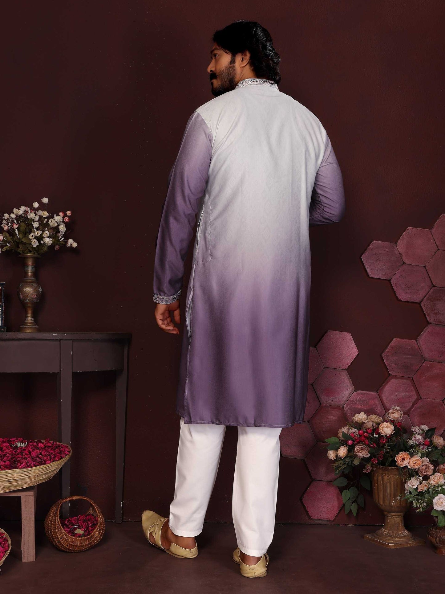 RE Men's Premium Cotton Silk Kurta Pajama Set with Mirror & Embroidery Work