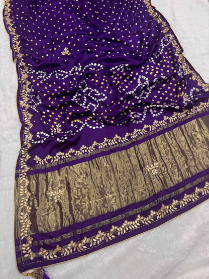 YNF Pure Model Gaji Silk Bandhej Saree with Original Lagadi Patta & Hand Work