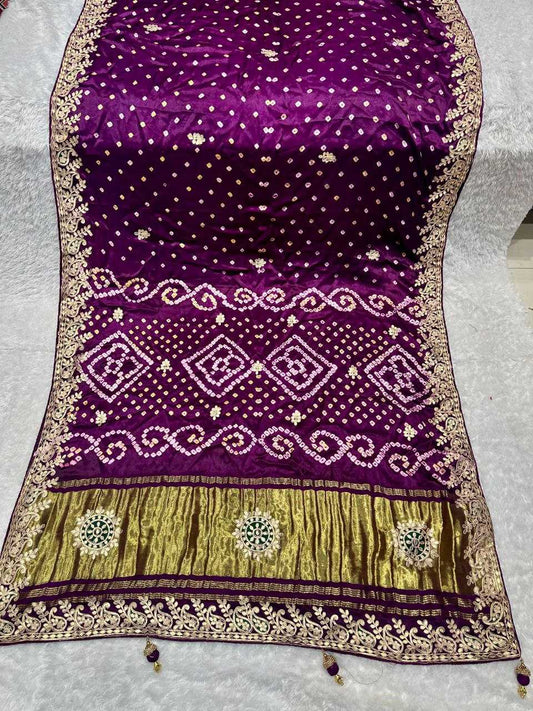 YNF Authentic Hand Bandhej Saree with Original Lagadi Patta Pallu & Handwork