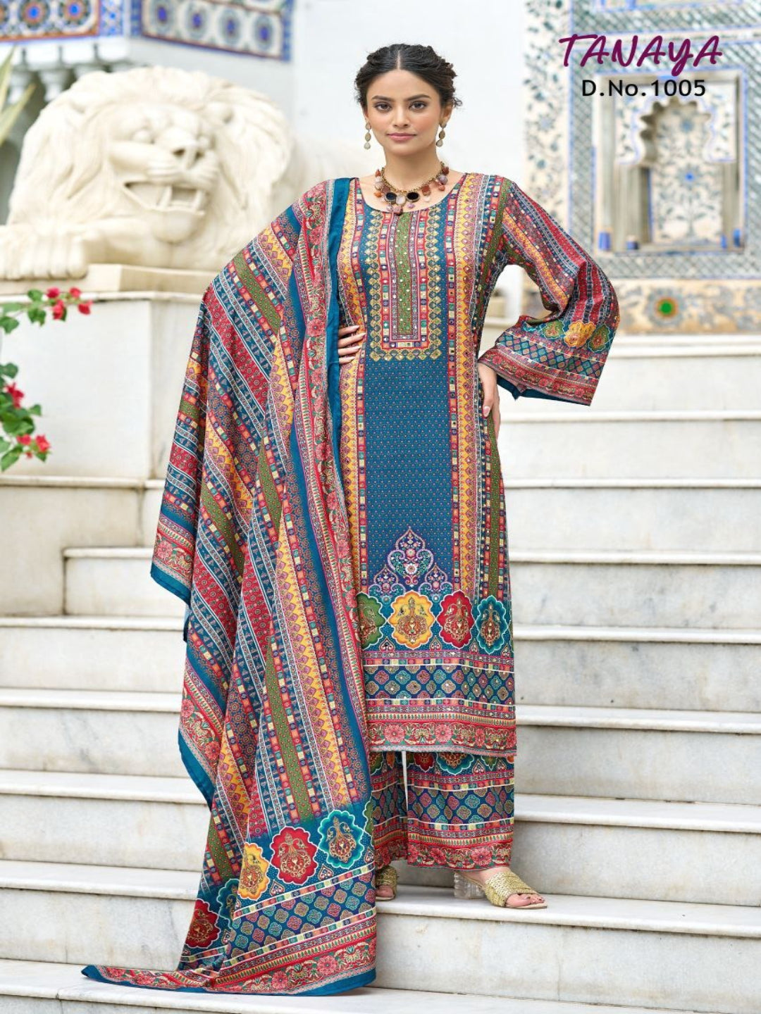 RE Pakistani Digital Print Pure Crape Silk Kurta Set with Original Mirror Work & Palazzo