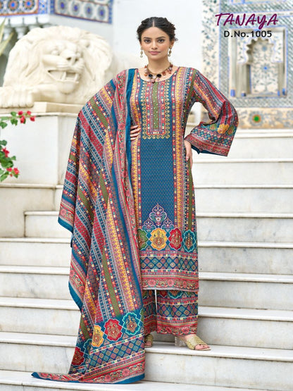 RE Pakistani Digital Print Pure Crape Silk Kurta Set with Original Mirror Work & Palazzo