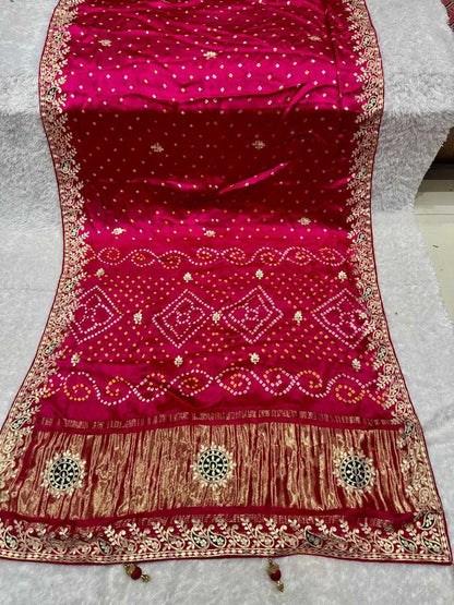 YNF Authentic Hand Bandhej Saree with Original Lagadi Patta Pallu & Handwork
