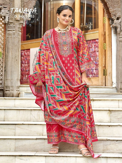 RE Pakistani Digital Print Pure Crape Silk Kurta Set with Original Mirror Work & Palazzo