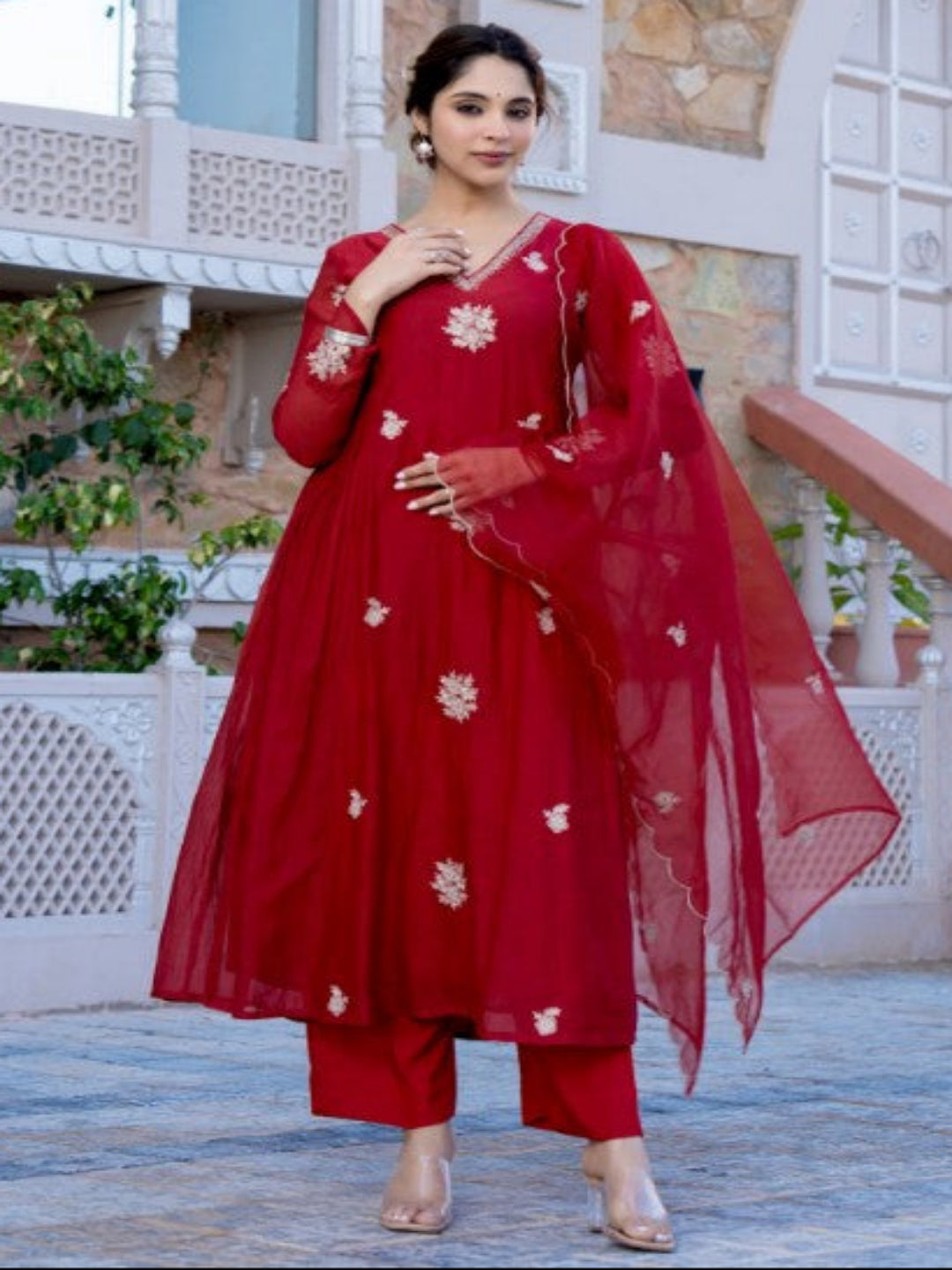 AA Viscose Silk Anarkali Kurta Set with Chanderi Dupatta and Pant