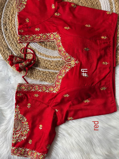 ES Designer V-Neck Vichitra Silk Blouse – Intricate Zari & Sequence Embroidery