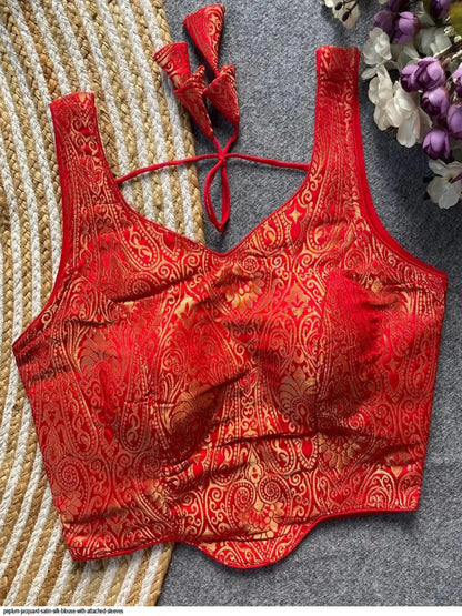 WT Premium Satin Silk Jacquard Designer Blouse in 12 Diff Colors