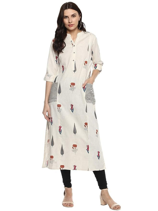 Divena Women's A-Line Off-White Cotton Kurta - SSDBK0230