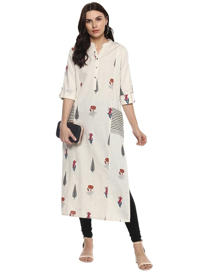 Divena Women's A-Line Off-White Cotton Kurta - SSDBK0230