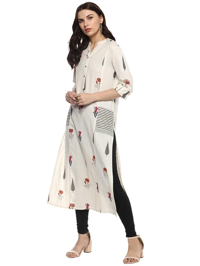 Divena Women's A-Line Off-White Cotton Kurta - SSDBK0230