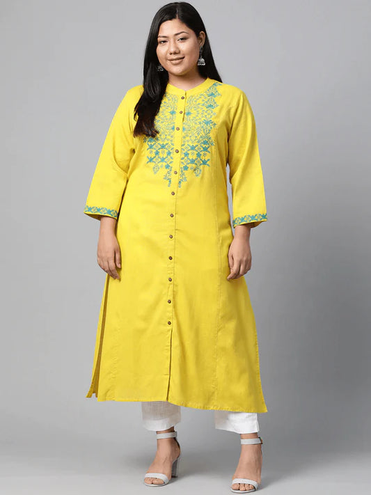Divena Women's A-Line Yellow Cotton Kurta - SSDBK0235