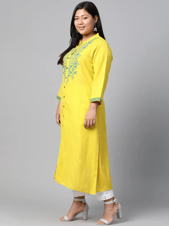 Divena Women's A-Line Yellow Cotton Kurta - SSDBK0235