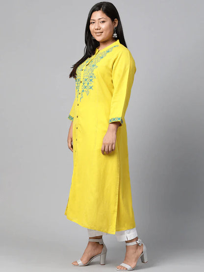 Divena Women's A-Line Yellow Cotton Kurta - SSDBK0235