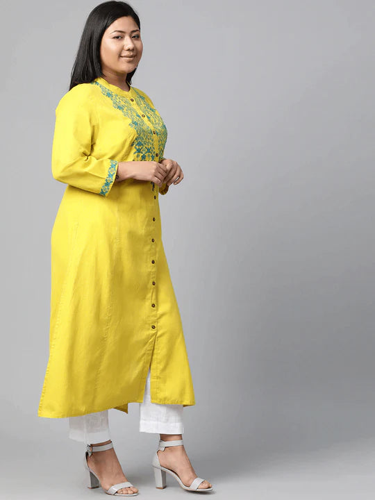 Divena Women's A-Line Yellow Cotton Kurta - SSDBK0235