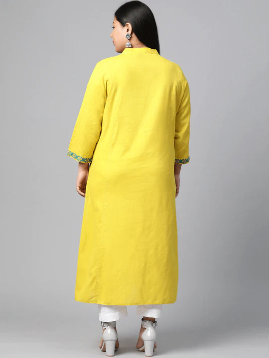 Divena Women's A-Line Yellow Cotton Kurta - SSDBK0235