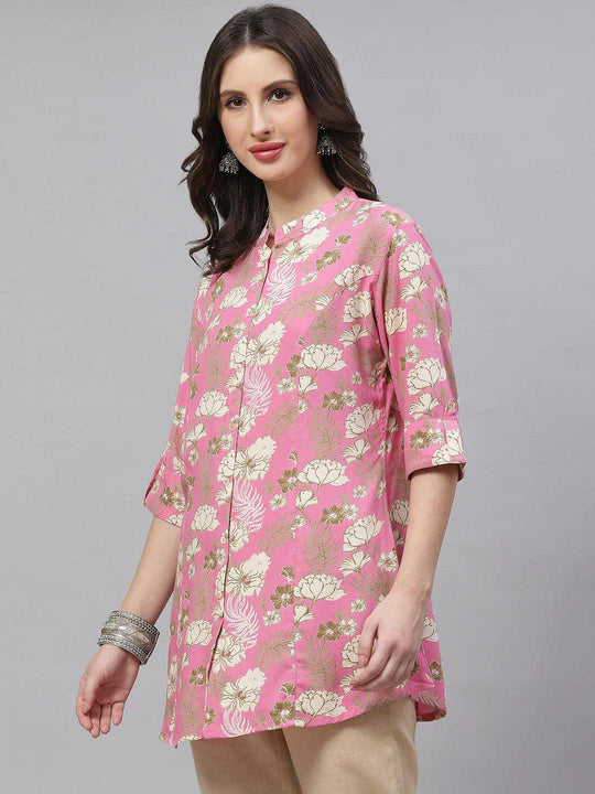 Divena Mustard Floral Rayon A-lineTop - SSDBK1225-23