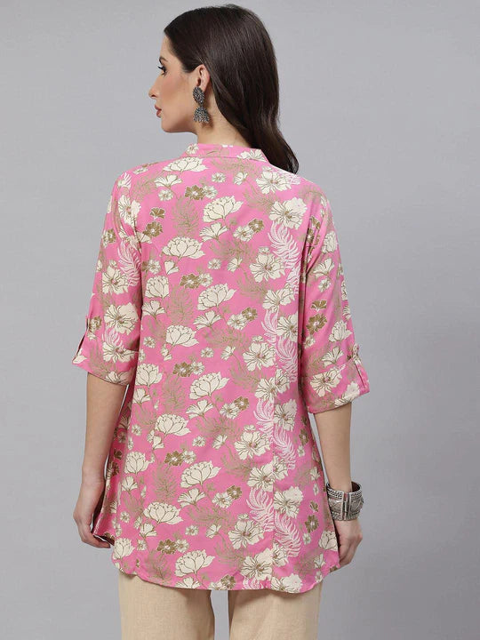 Divena Mustard Floral Rayon A-lineTop - SSDBK1225-23