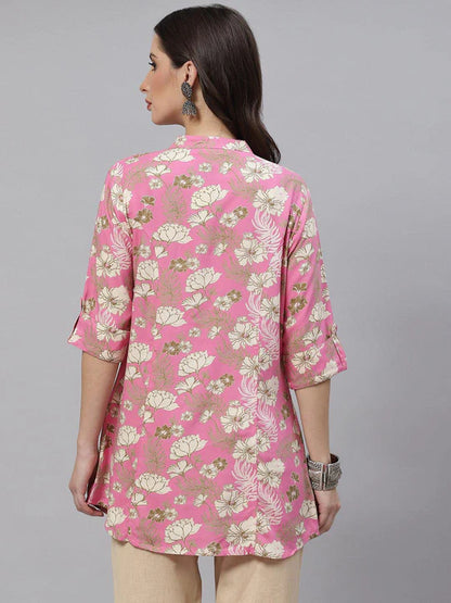 Divena Mustard Floral Rayon A-lineTop - SSDBK1225-23