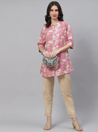 Divena Mustard Floral Rayon A-lineTop - SSDBK1225-23