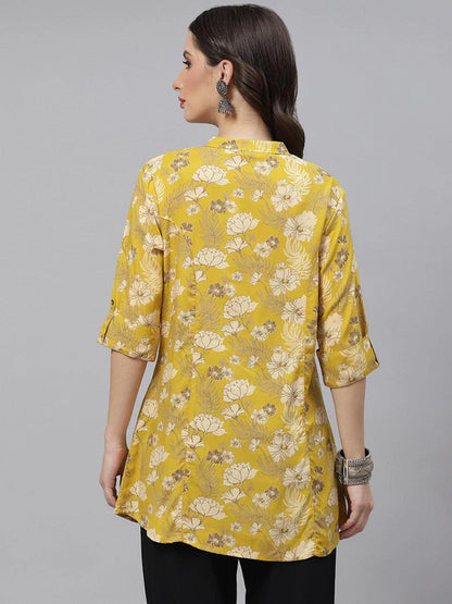 Divena Mustard Floral Rayon A-lineTop - SSDBK1225-23