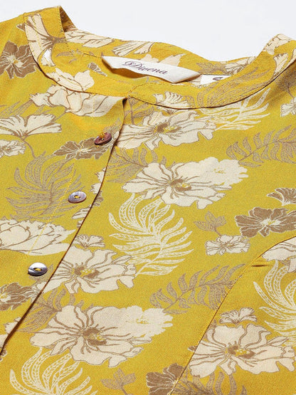 Divena Mustard Floral Rayon A-lineTop - SSDBK1225-23