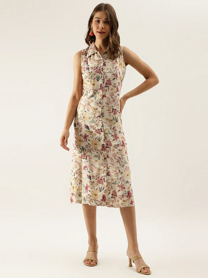 Divena Floral Print Rayon A-Line Midi Dress for Women -SSDBK1322