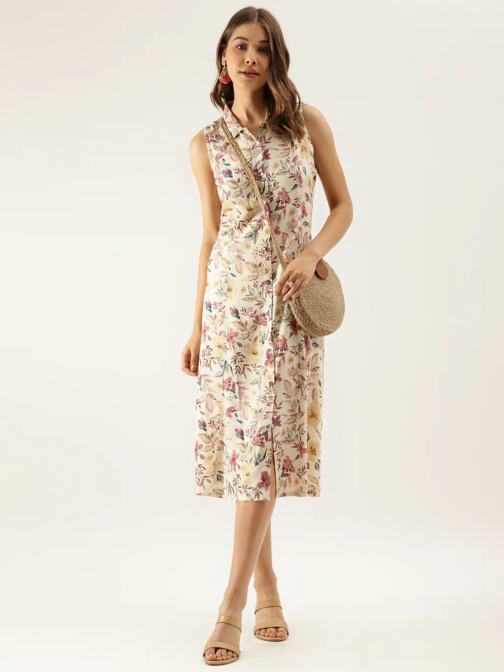 Divena Floral Print Rayon A-Line Midi Dress for Women -SSDBK1322