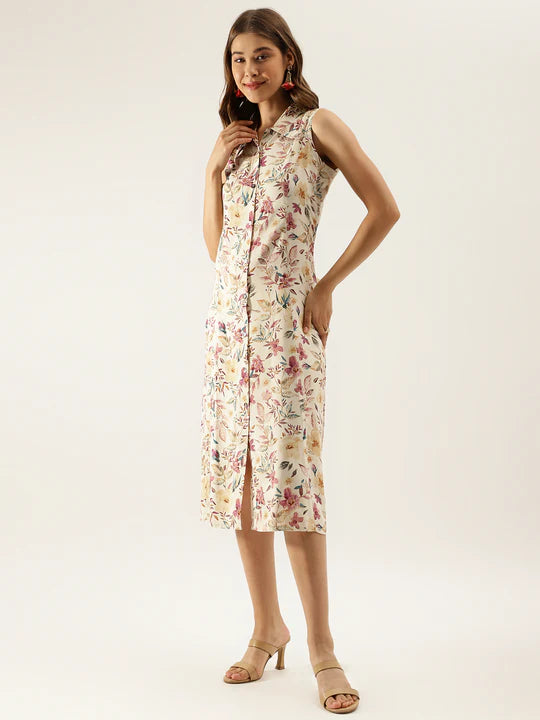 Divena Floral Print Rayon A-Line Midi Dress for Women -SSDBK1322