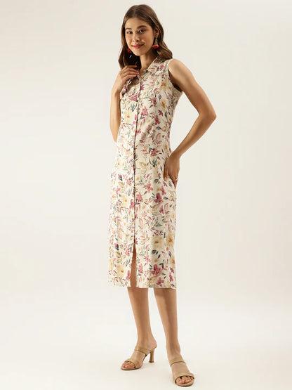 Divena Floral Print Rayon A-Line Midi Dress for Women -SSDBK1322