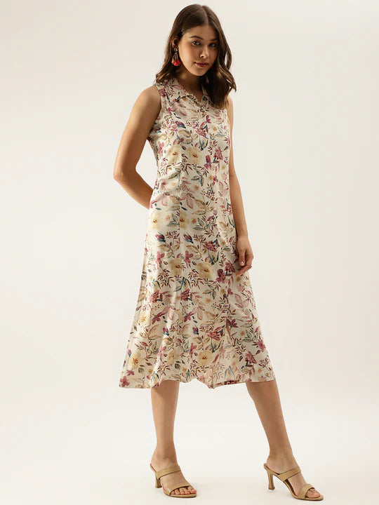 Divena Floral Print Rayon A-Line Midi Dress for Women -SSDBK1322