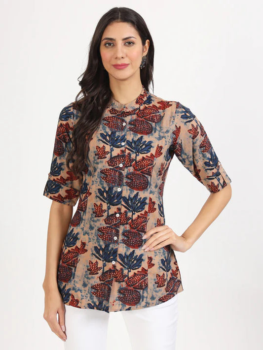 Divena Beige Multi Floral Printed Rayon Top- SSDBK1344