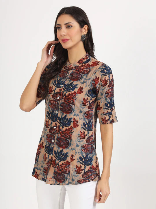 Divena Beige Multi Floral Printed Rayon Top- SSDBK1344