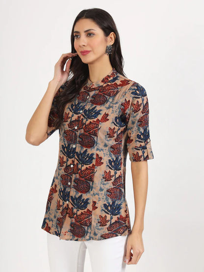 Divena Beige Multi Floral Printed Rayon Top- SSDBK1344