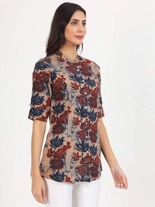 Divena Beige Multi Floral Printed Rayon Top- SSDBK1344
