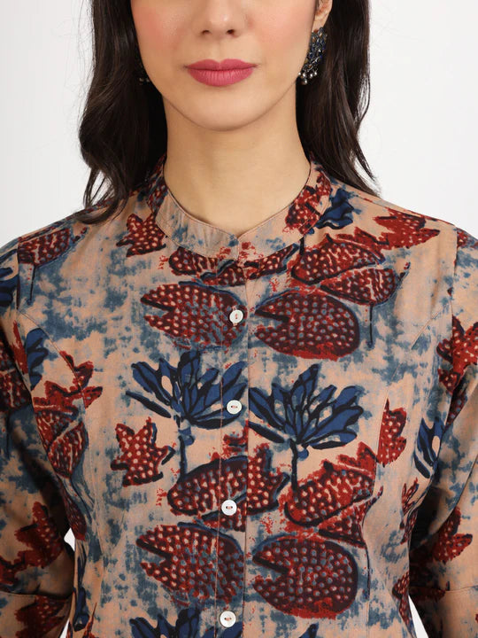 Divena Beige Multi Floral Printed Rayon Top- SSDBK1344