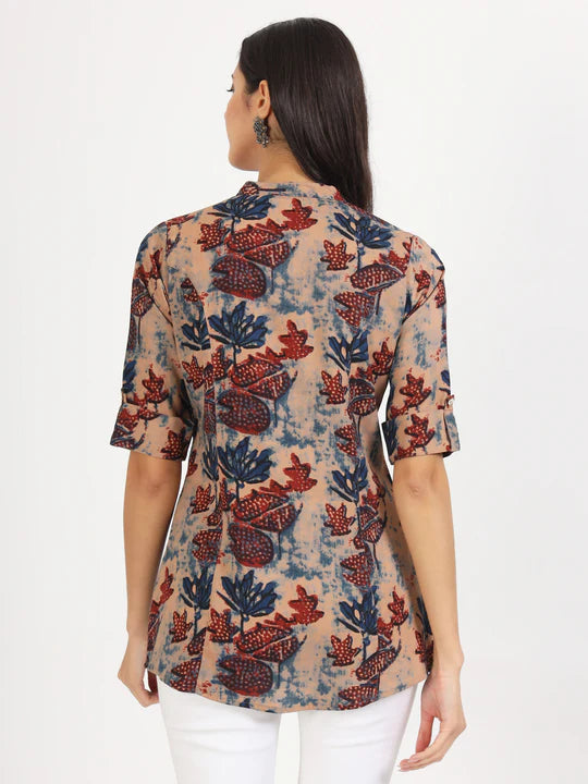 Divena Beige Multi Floral Printed Rayon Top- SSDBK1344