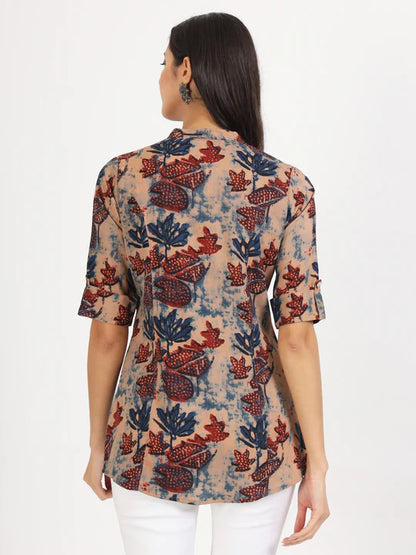Divena Beige Multi Floral Printed Rayon Top- SSDBK1344