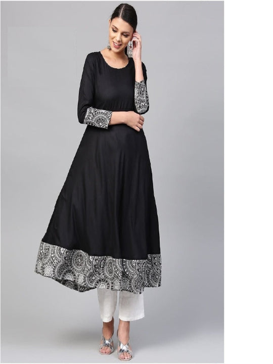 Divena Women's A-Line Black Rayon Kurta - SSDK0118 Black